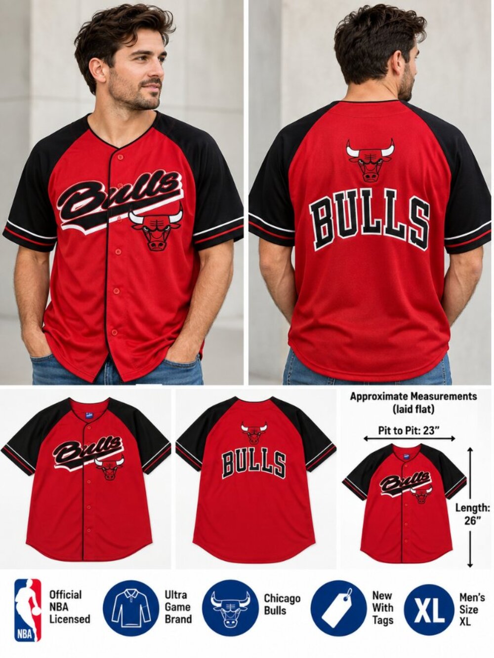 Chicago Bulls NBA Ultra Game Baseball Jersey – Men’s XL – NWT